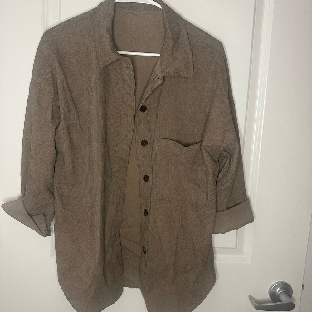Women's Corduroy Style Button Down Shirt - Light Brown